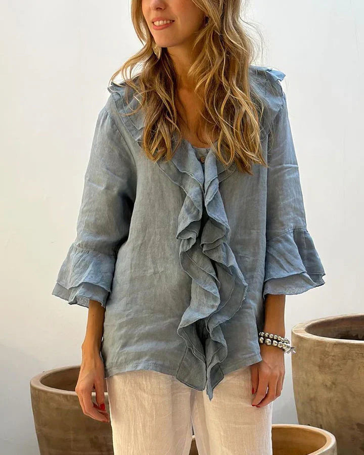Phoebe Blouse Femme – Elegant Blouse with Ruffles & Flared Sleeves for a Casual Chic Look