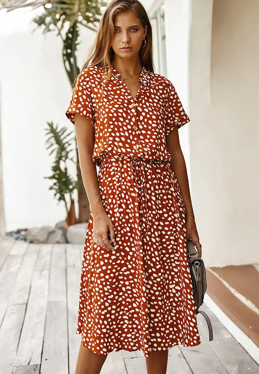 Elegant Short-Sleeve Midi Dress for Women | Clara