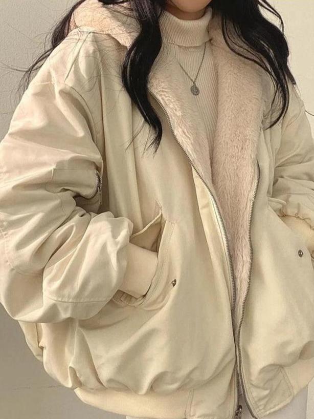 Daniela Teddy Oversize Jacket Women – Soft Reversible Bomber with Pockets & Streetwear Style