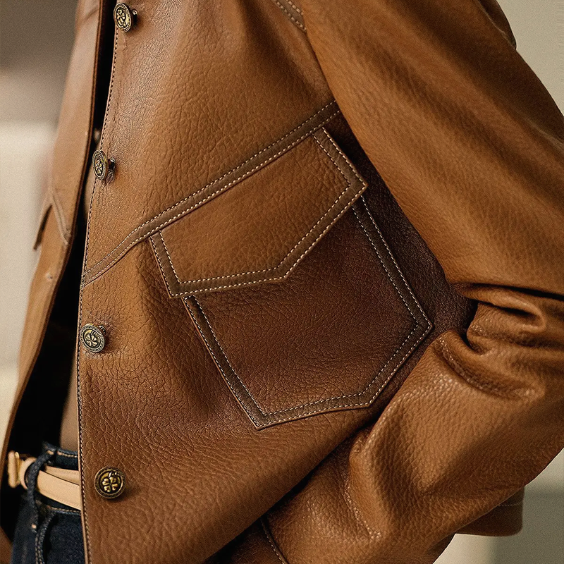 Anita Women's Leather Jacket – Elegant, Soft & Sophisticated with Distinctive Collar and Pockets