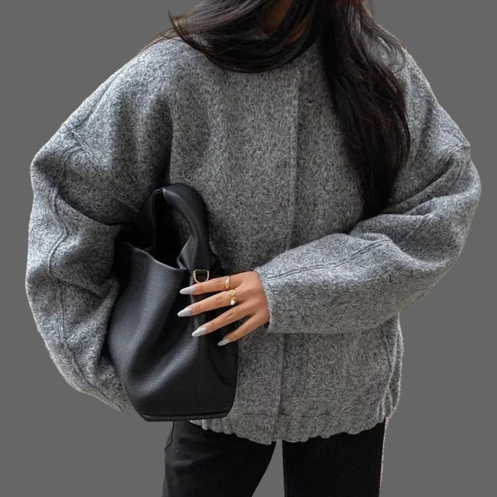 Mylah Blouson Bomber Bouclé Woman – Oversized Textured Design with Discreet Closure