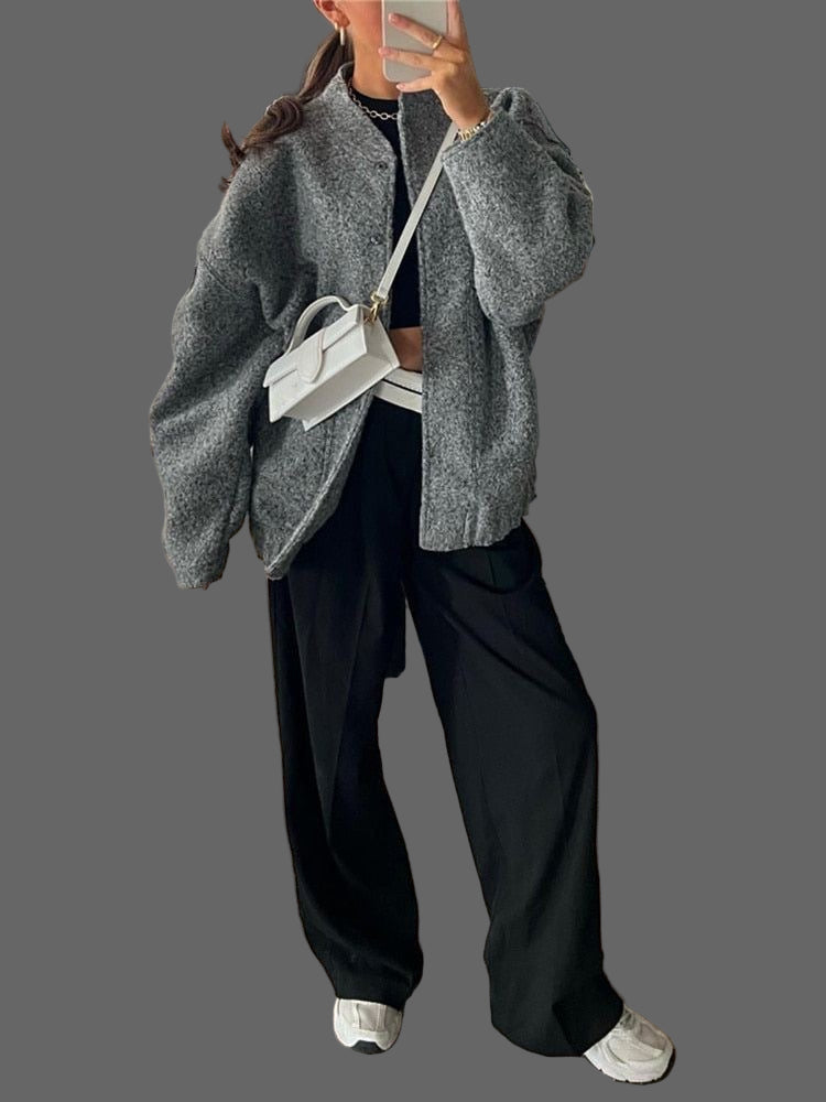 Mylah Blouson Bomber Bouclé Woman – Oversized Textured Design with Discreet Closure