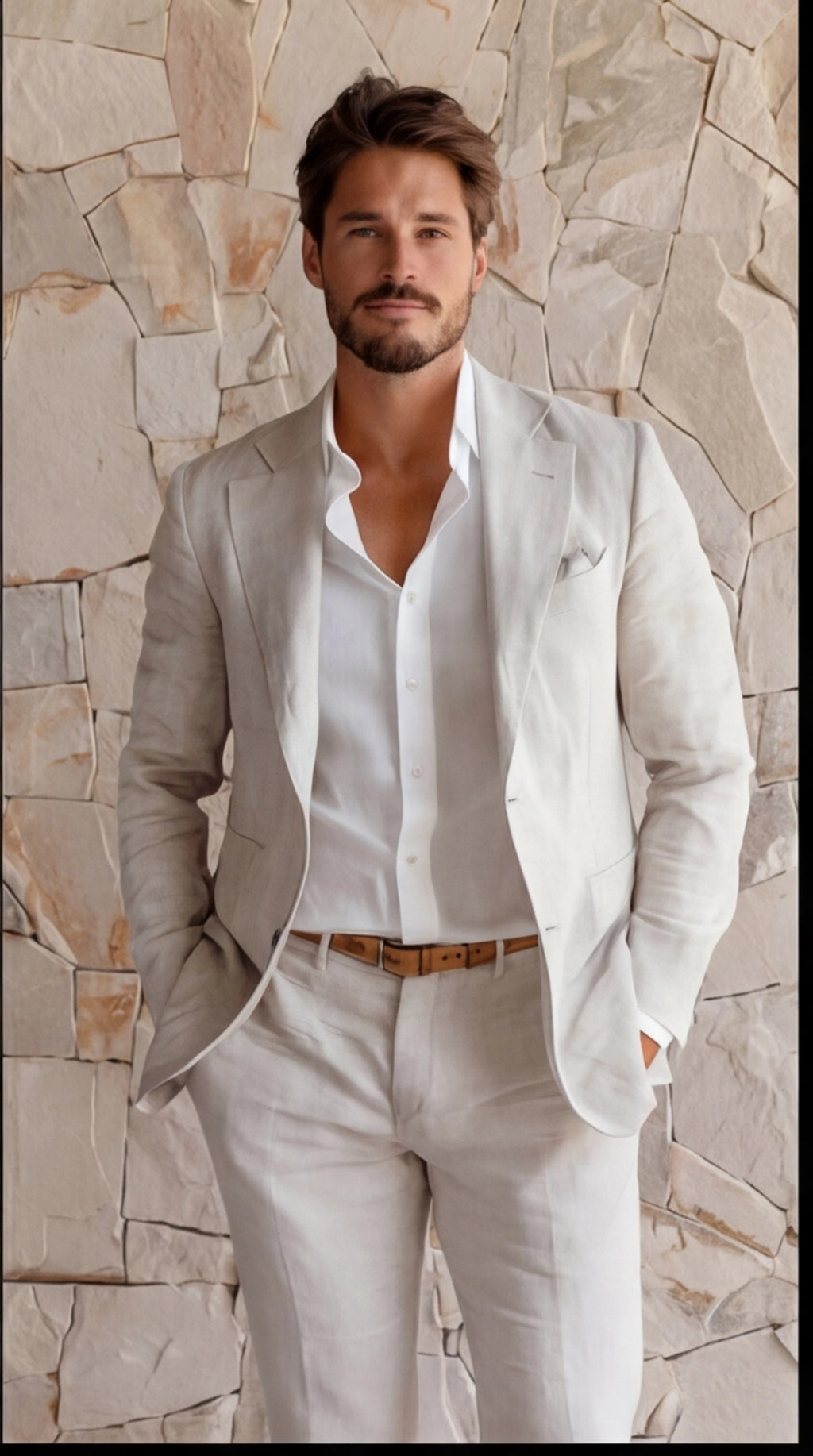 Two-Piece Linen Blend Men’s Suit – Slim Blazer & Trousers for Business & Weddings