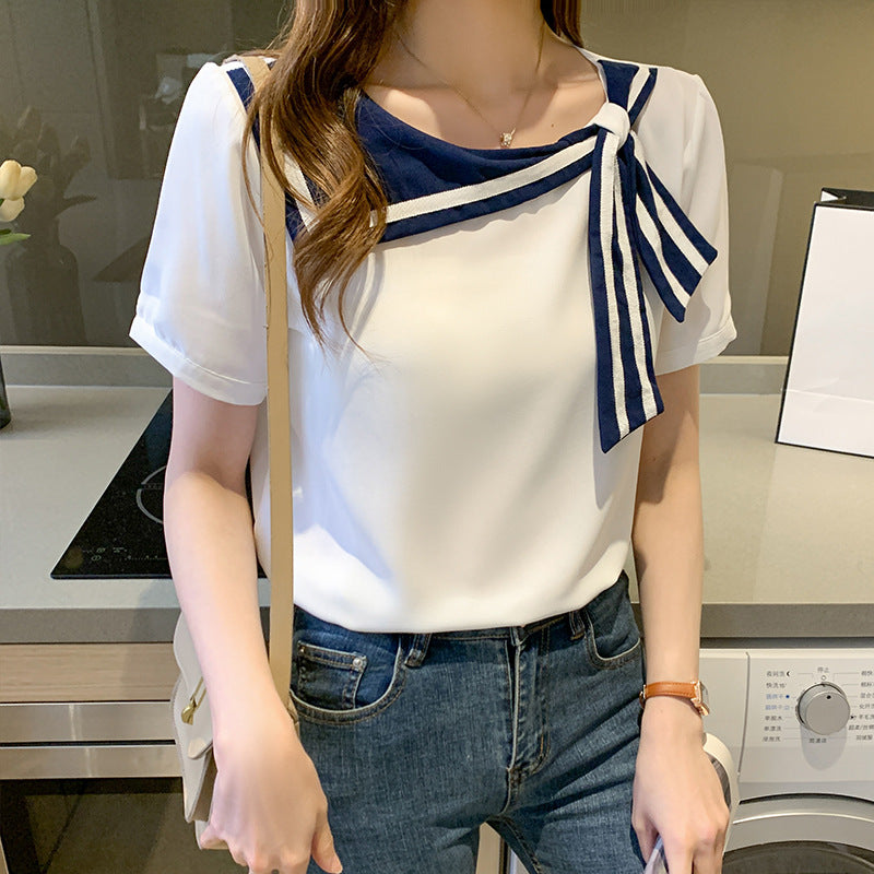 Brooklyn Blouse Femme – Chiffon Blouse with Bow Collar & Airy Long Sleeves