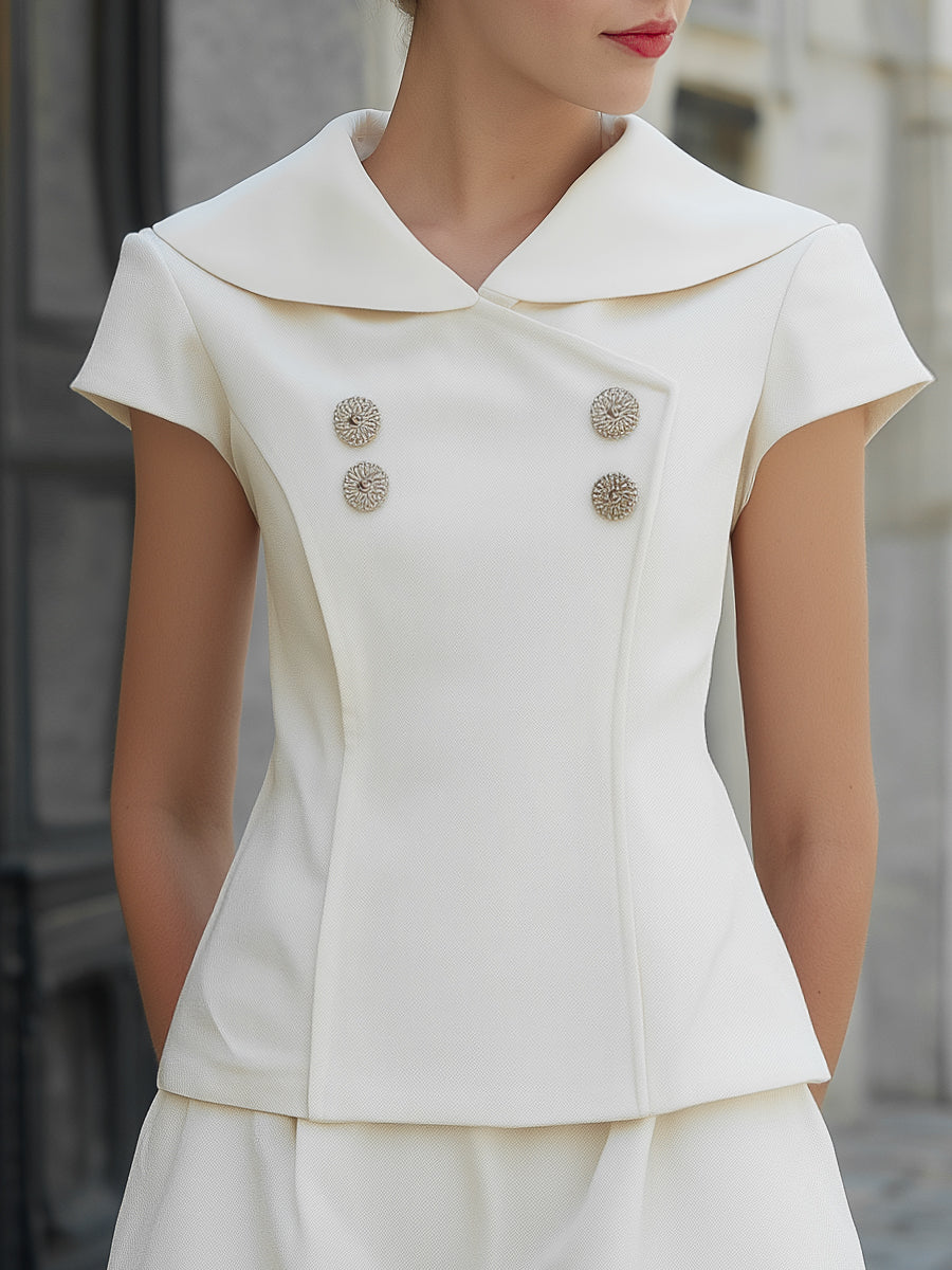 Elegant Double-Breasted Sculpted Top & A-Line Skirt Set