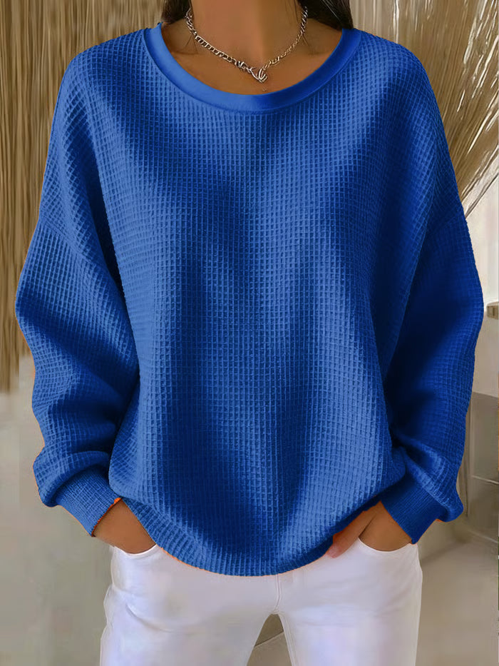 Dahlia Women's Waffle Knit Pullover – Oversized Fit, Soft Cotton & Comfortable Casual Style