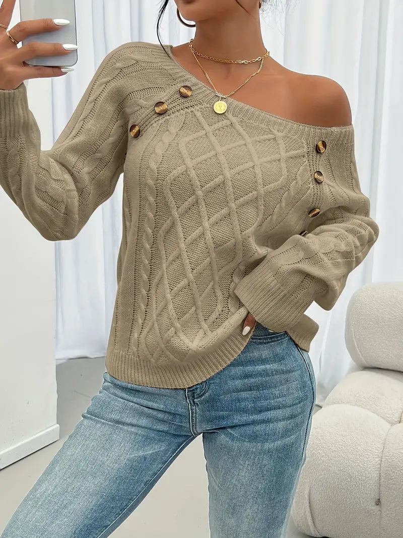 Anaiah Women's Winter Pullover with Buttons – Elegant, Comfortable & Breathable in Cotton Polyester