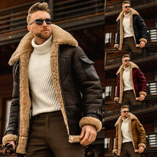 Raymond Men's Jacket – Durable Leather with Soft Fur Lining & Elegant Style