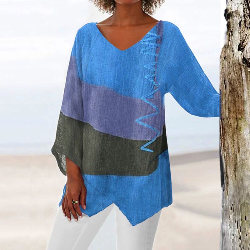 Solange Top Femme – Two-tone Design with V-neck & Flattering Cut for Comfort and Style