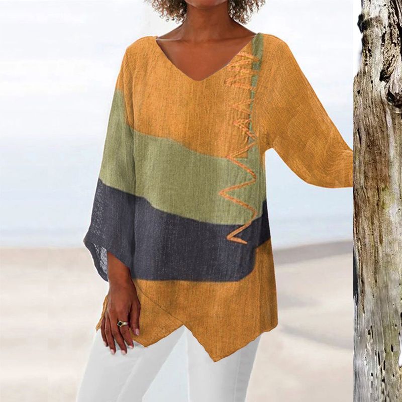 Solange Top Femme – Two-tone Design with V-neck & Flattering Cut for Comfort and Style