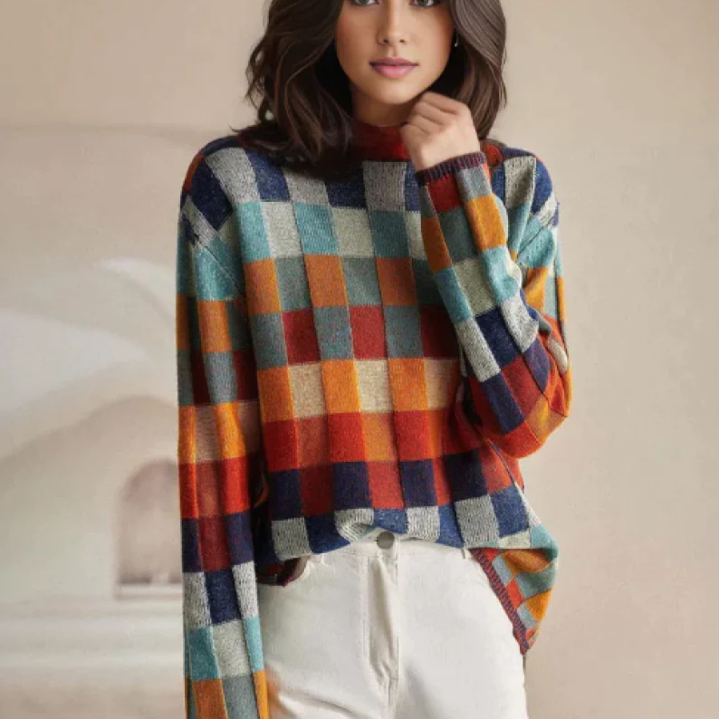 Nicole Pull Femme Luxe – Elegant Plaid Sweater in Soft & Refined Cashmere