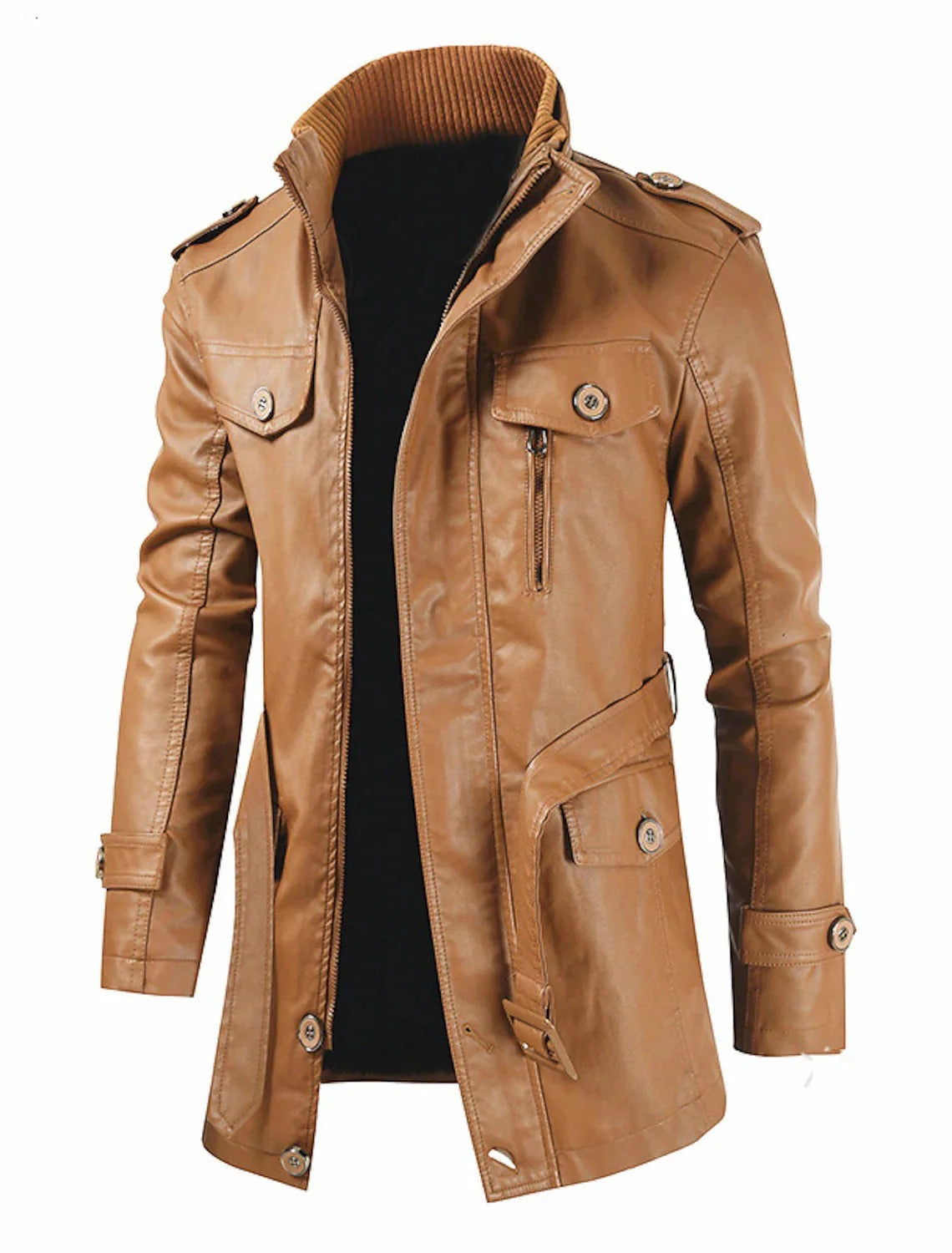 Zayko Men's Long Leather Coat – Comfortable Fit and Elegant Style for Winter