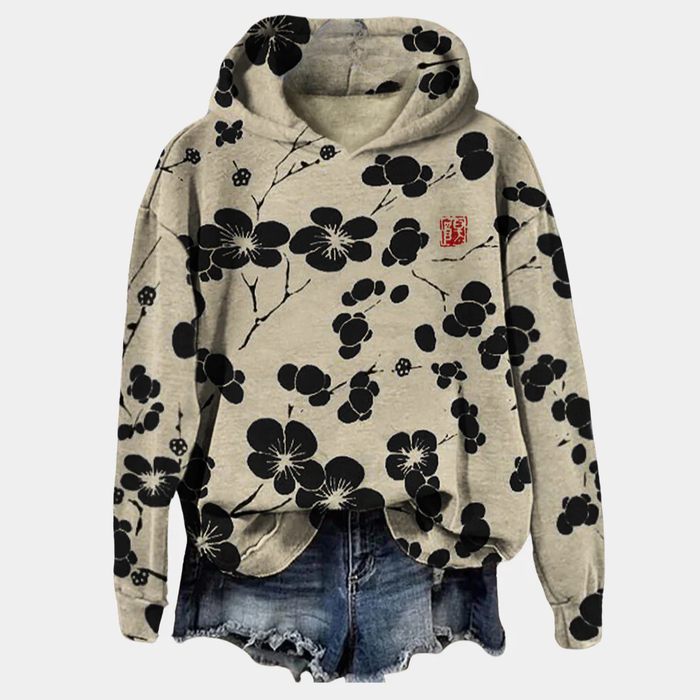 Imelda Women's Hooded Sweatshirt – Soft Pullover with Flower Print & Casual Style