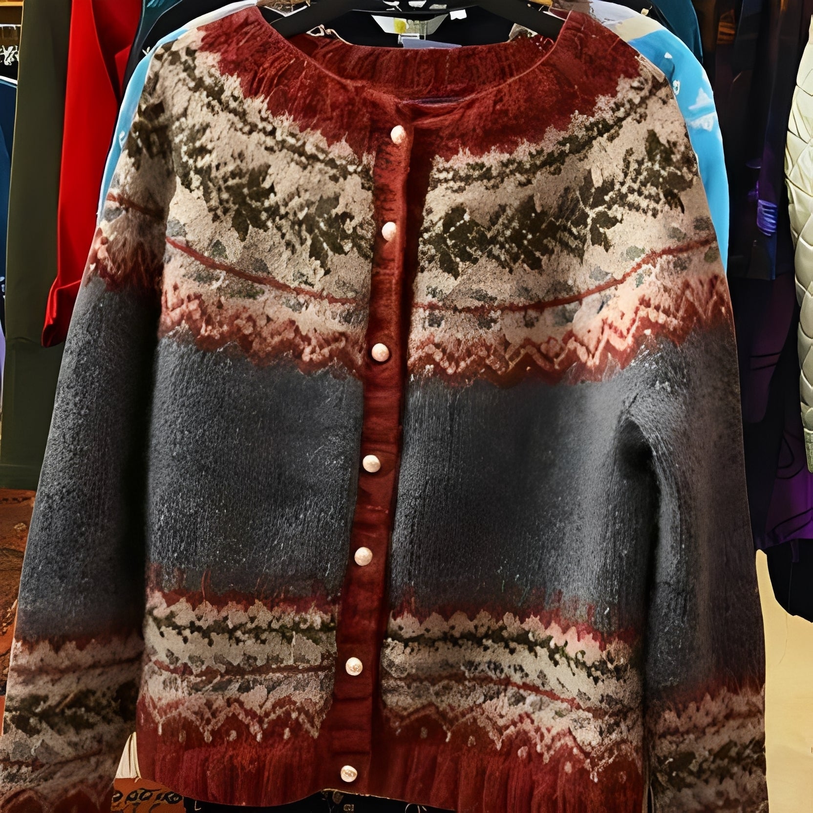 Aitana – Women's Cardigan in Ethnic Knit – Soft and Warm Scandinavian Sweater for Daily Wear