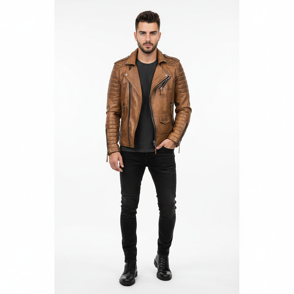 Amos Men's Motorcycle Jacket with Zipper Closure – Modern Style & Comfortable Fit