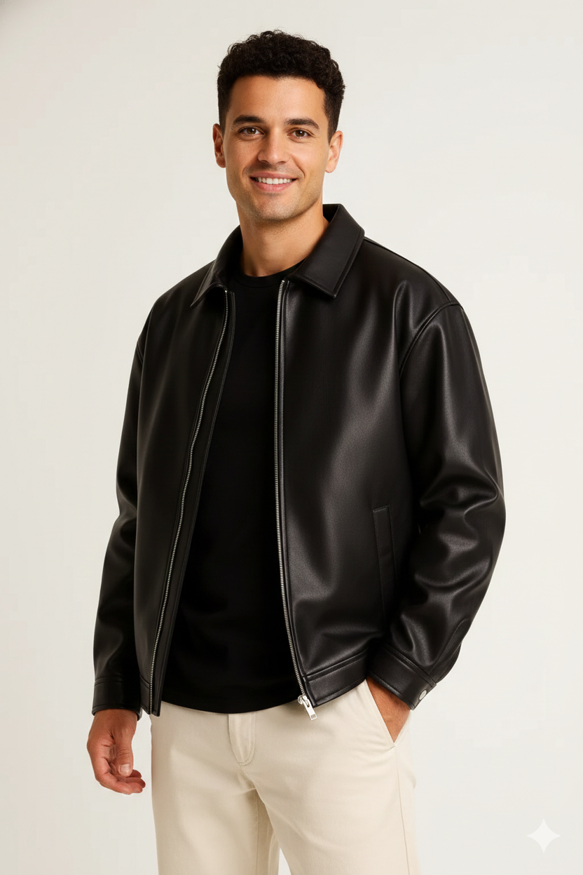 Mason Men's Leather Jacket – Modern Cut, Clean Design & Zipper Closure