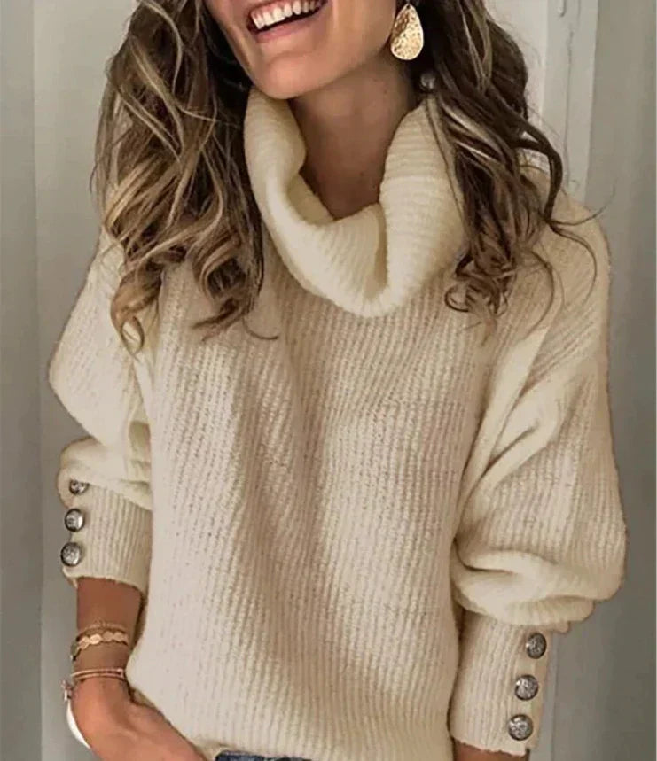 Emma Turtleneck Sweater for Women – Elegant Sweater with Button Details & Comfortable Fit