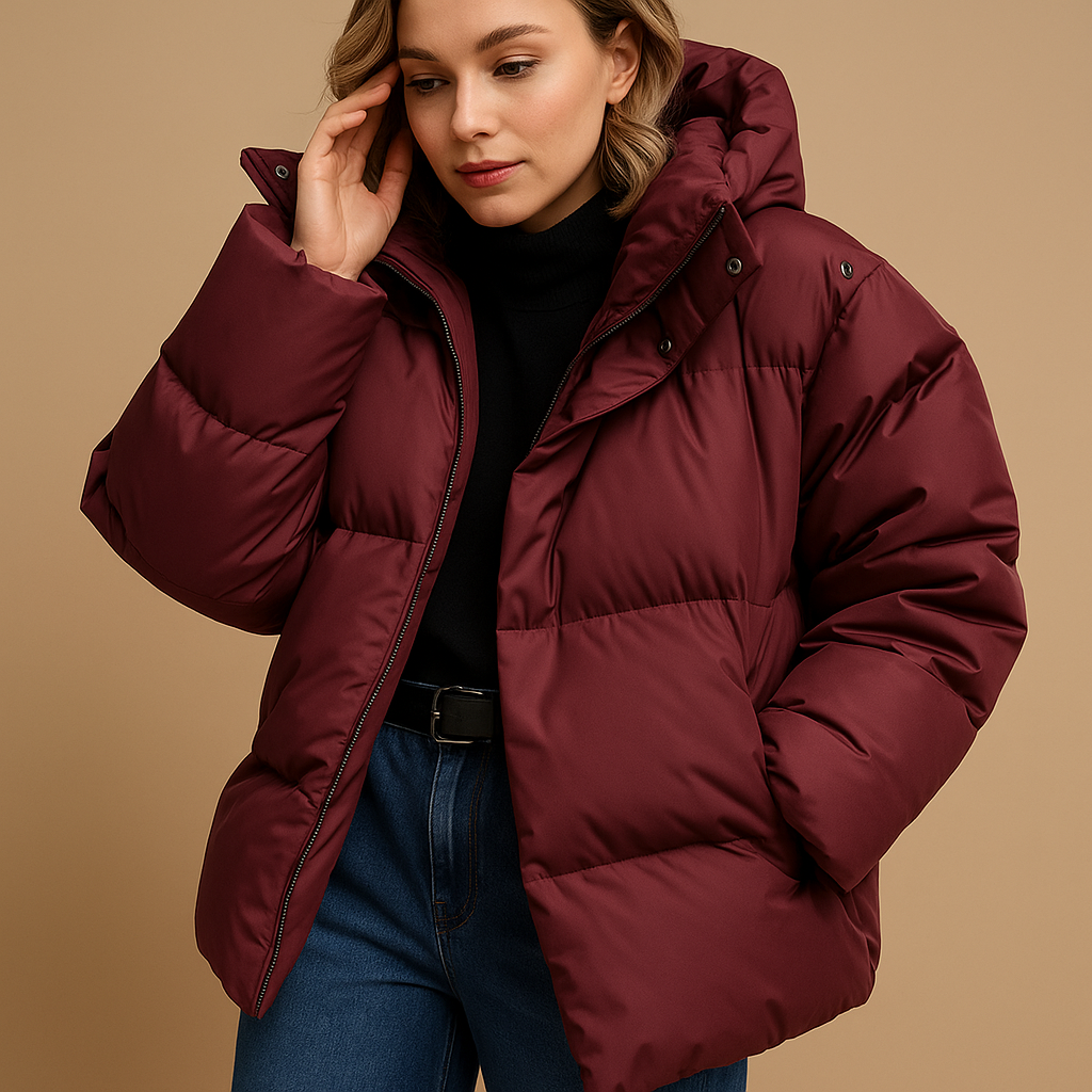 Delaney Women's Quilted Winter Jacket – Oversized Water-Repellent Coat with Hood & Zipper Closure