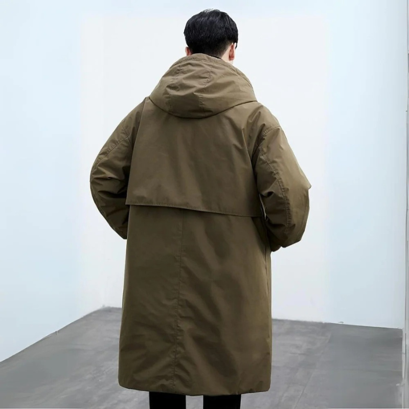 Damian Trench Coat Long Men Waterproof – Quilted Lining, Hood & Winter Warmth