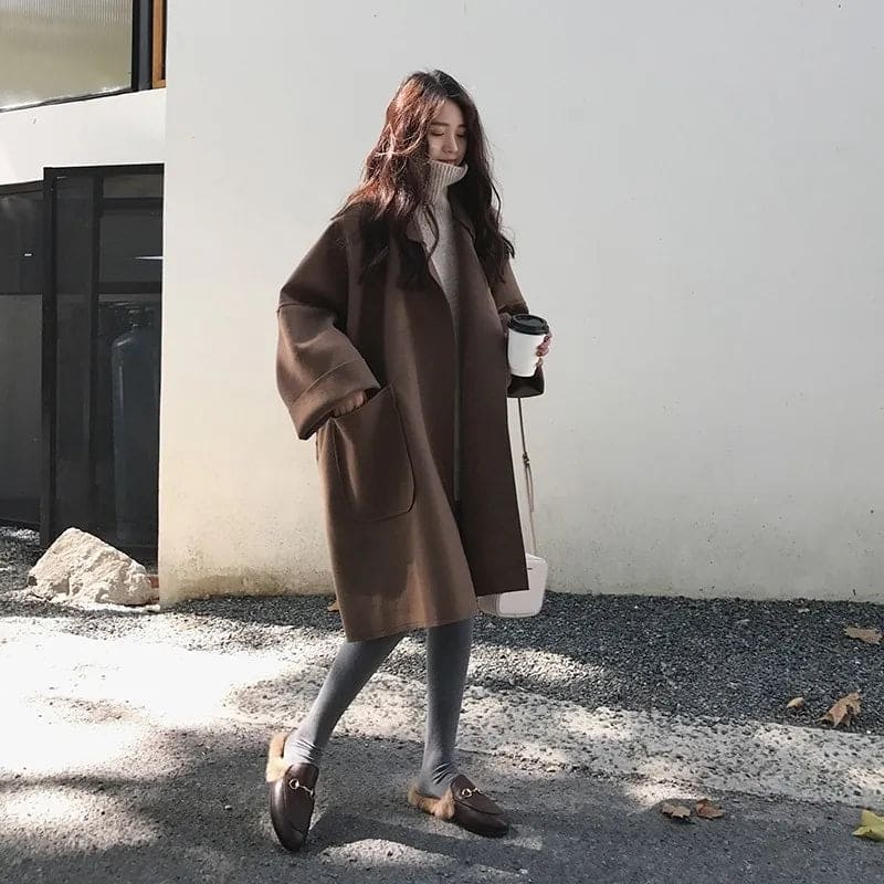 Megan Long Oversize Coat Woman – Wool Coat with Belt & Elegant Double Breasted