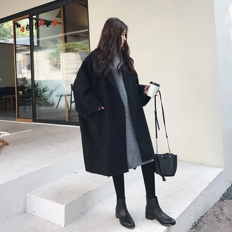 Megan Long Oversize Coat Woman – Wool Coat with Belt & Elegant Double Breasted