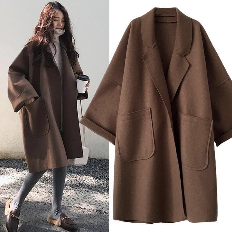 Megan Long Oversize Coat Woman – Wool Coat with Belt & Elegant Double Breasted