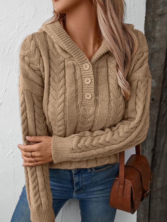 Fatima Sweater Woman – Vintage Knitted Sweater with Hood & Cozy Buttoned Collar for Autumn/Winter