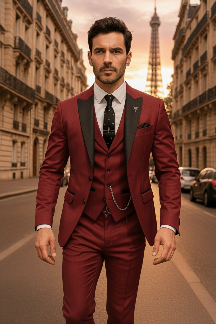 Men’s 3-Piece Slim Fit Suit – Blazer, Waistcoat and Trousers Set for Formal Events