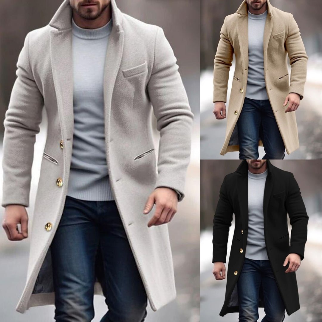 Robert Manteau Homme Hiver – Long Elegant with Practical Pockets, Buttons & Fitted Cut