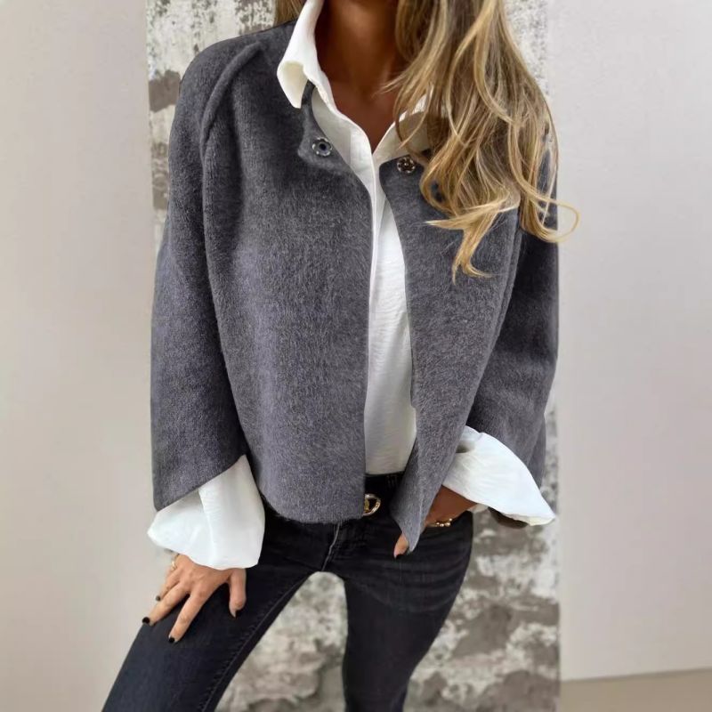 Isabella Manteau Femme – Short, Chic in Mixed Cashmere with Elegant Snap Buttons