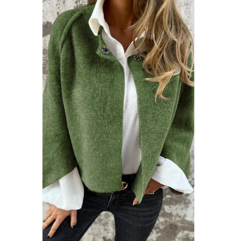 Isabella Manteau Femme – Short, Chic in Mixed Cashmere with Elegant Snap Buttons