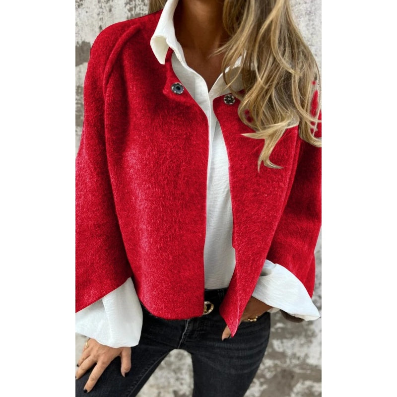 Isabella Manteau Femme – Short, Chic in Mixed Cashmere with Elegant Snap Buttons