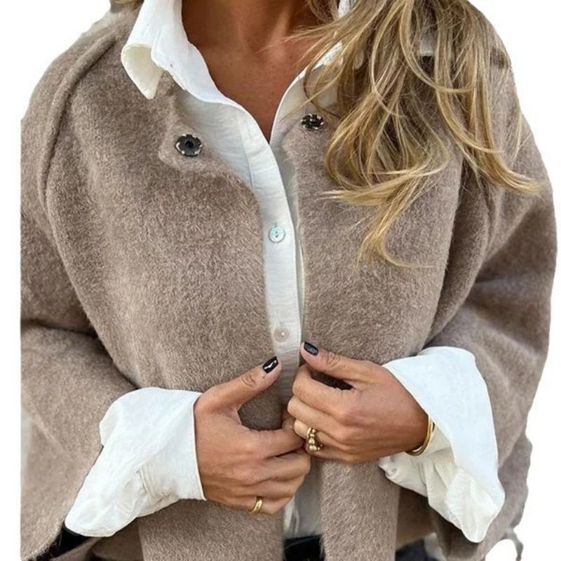 Isabella Manteau Femme – Short, Chic in Mixed Cashmere with Elegant Snap Buttons