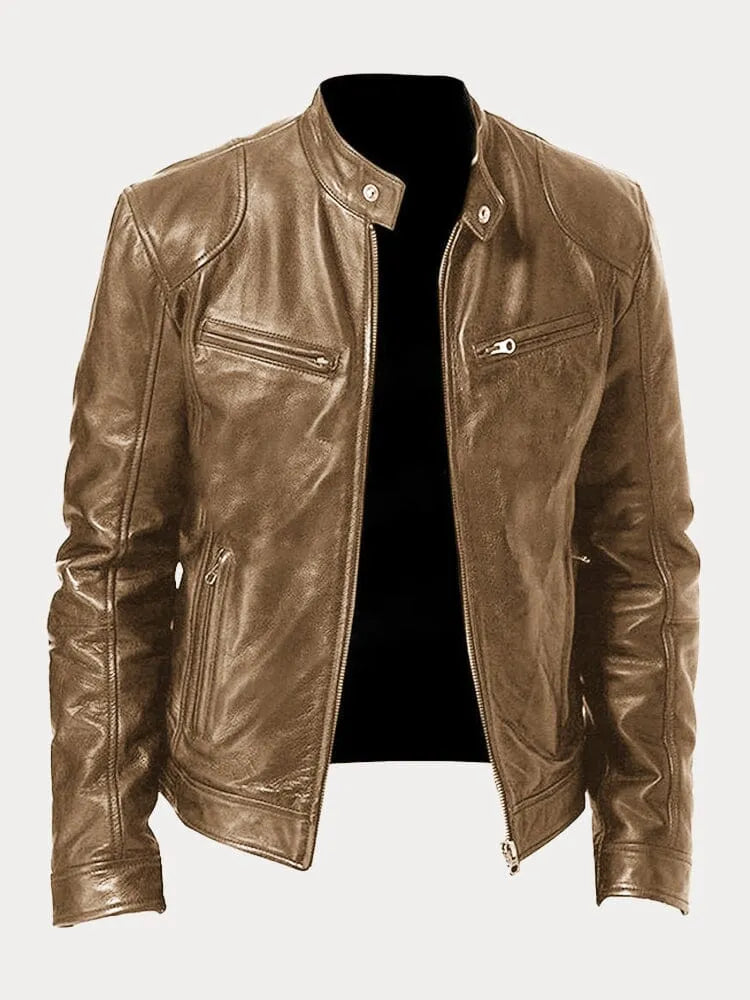 Dave Men's Biker Jacket – Trendy PU Leather with Classic Cut & Soft Cotton Lining