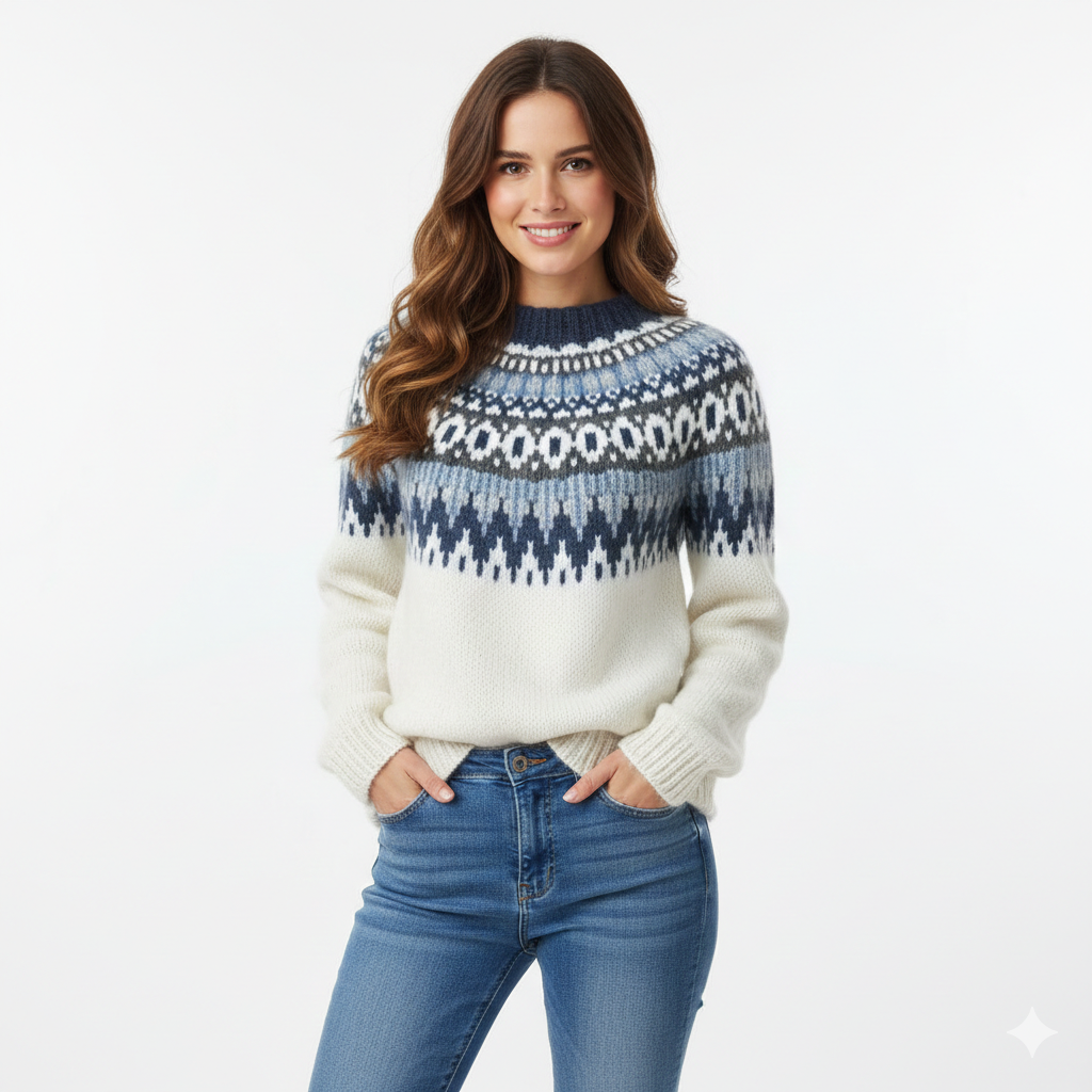 Georgia Women's Knitted Sweater – Winter Sweater with Nordic Fair Isle Pattern & Relaxed Fit