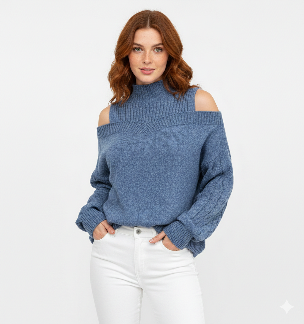 Isabel Elegant Sweater Woman – Refined Off-Shoulder, Soft Knit & Feminine Style