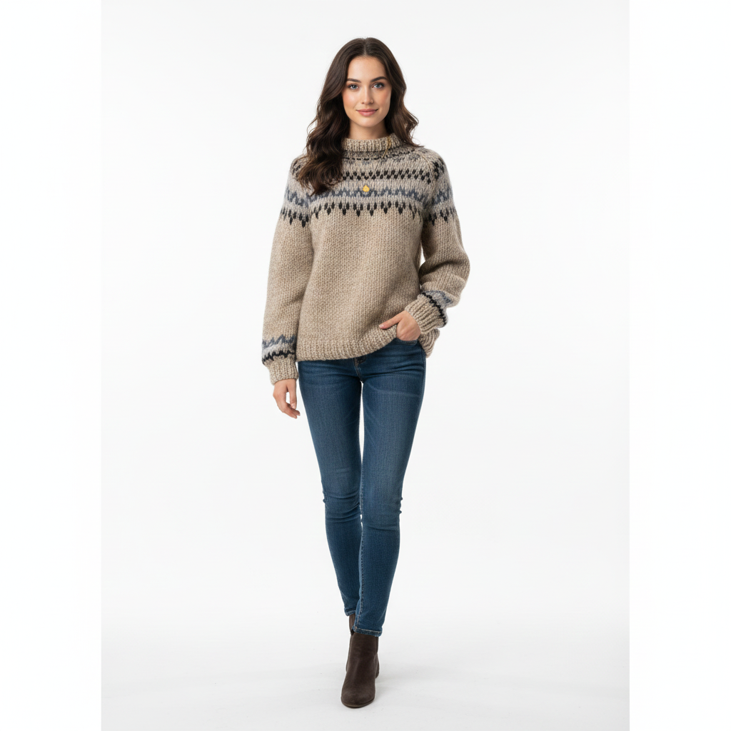 Angelica Women's Pullover Nordic Pattern – Relaxed Fit & Warm Comfort