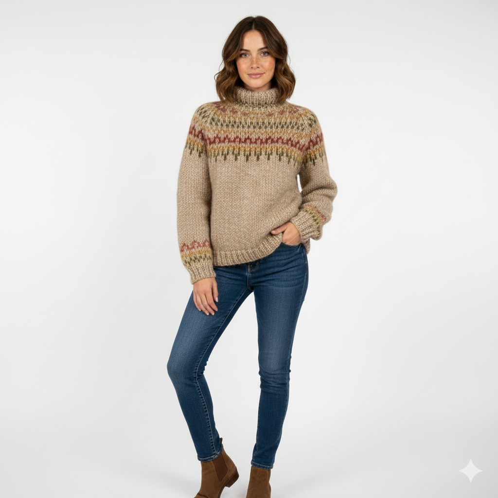Angelica Women's Pullover Nordic Pattern – Relaxed Fit & Warm Comfort