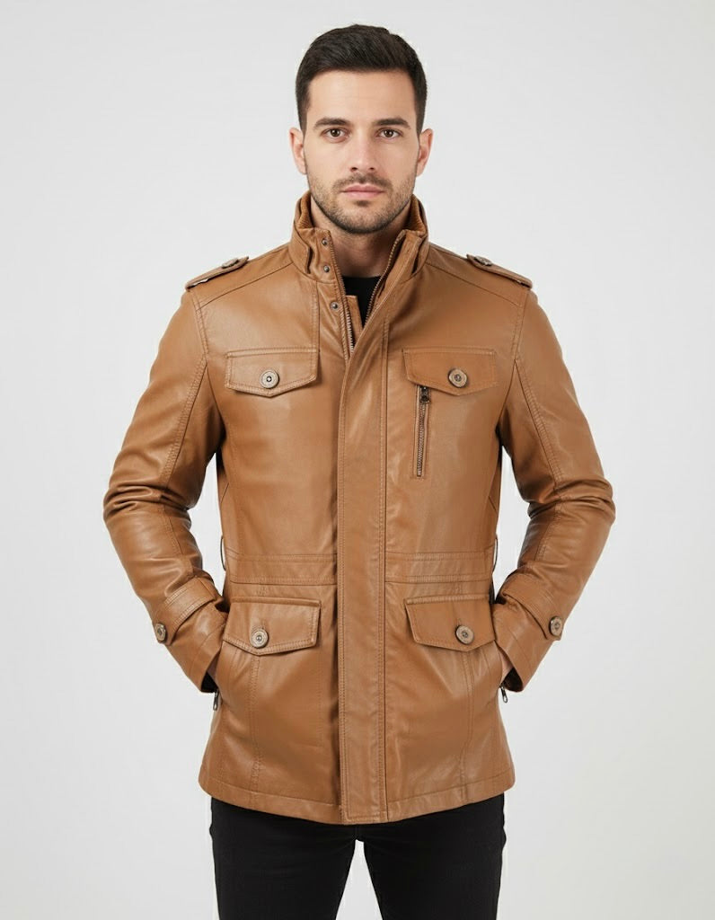 Zayko Men's Long Leather Coat – Comfortable Fit and Elegant Style for Winter