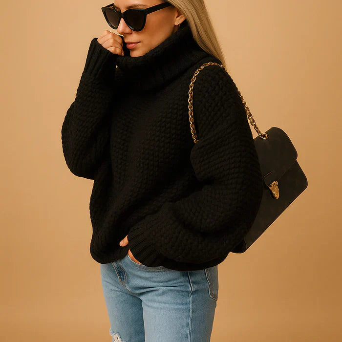 Hyacinth Turtleneck Sweater Woman – Thick Casual Knit & Chic Neutral Color