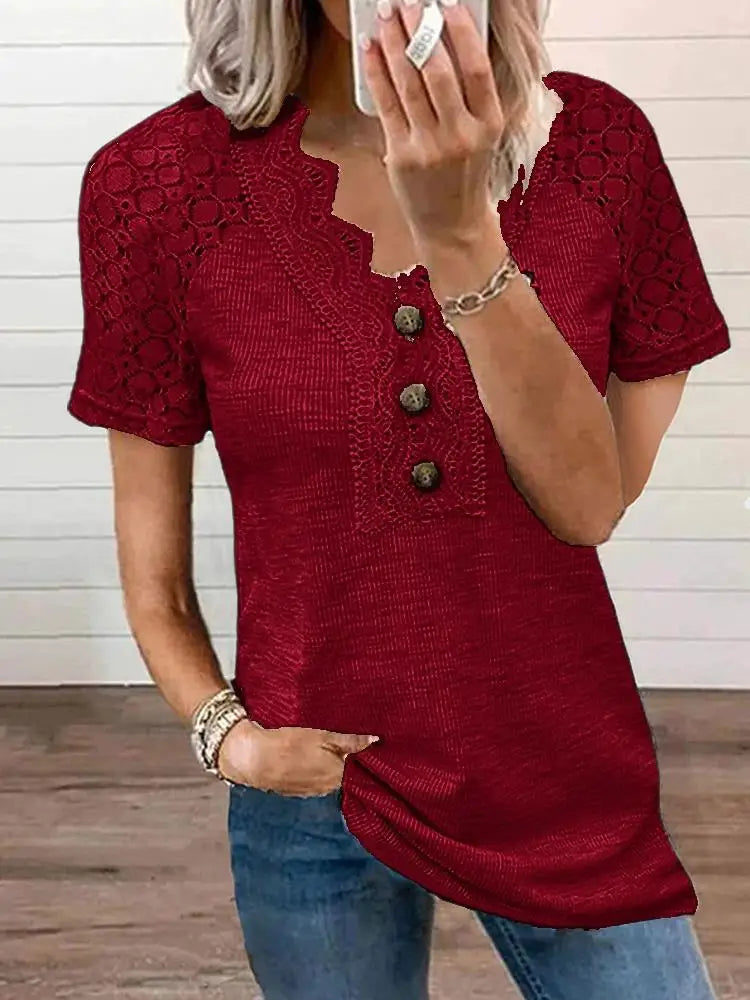 T-shirt Woman Chandy with Lace Details – Lightweight Cotton with Short Sleeves for Spring & Summer